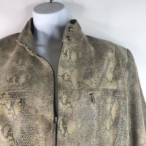 Alfani Snake Embossed Tan Leather Jacket Size L - Picture 3 of 7